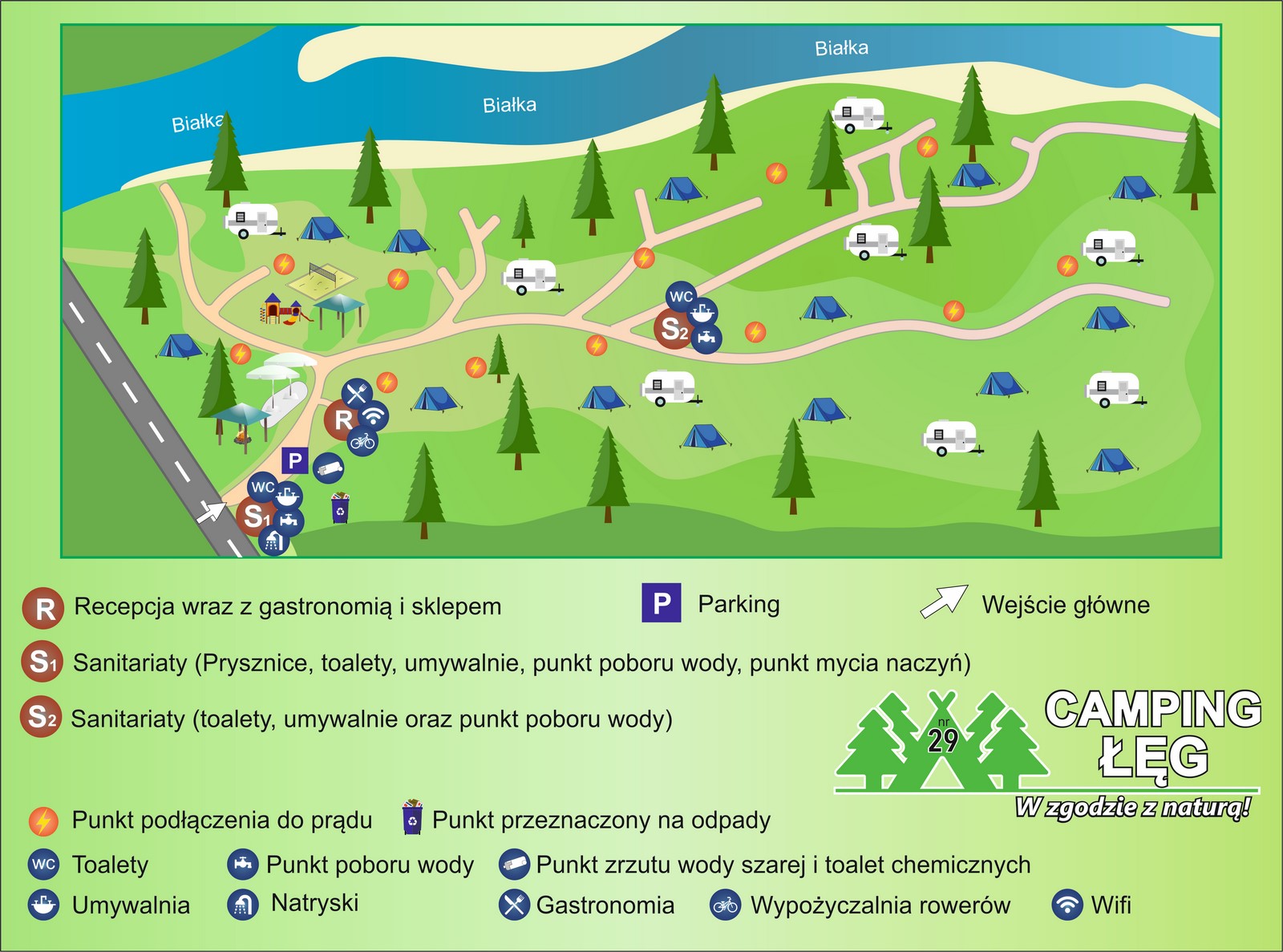 Camping Łęg - Plan campingu, mapa campingu